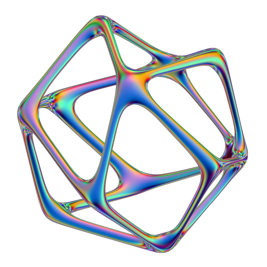 潮流酸性全息金属镭射机能彩虹3D立体几何图形png免抠图片素材【036】